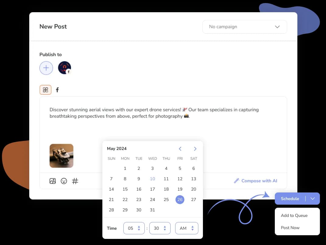 Post creation screen for social media manager app