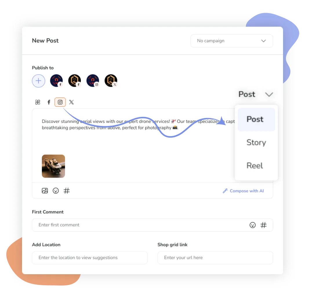 Calendar view of scheduled posts in social media tool